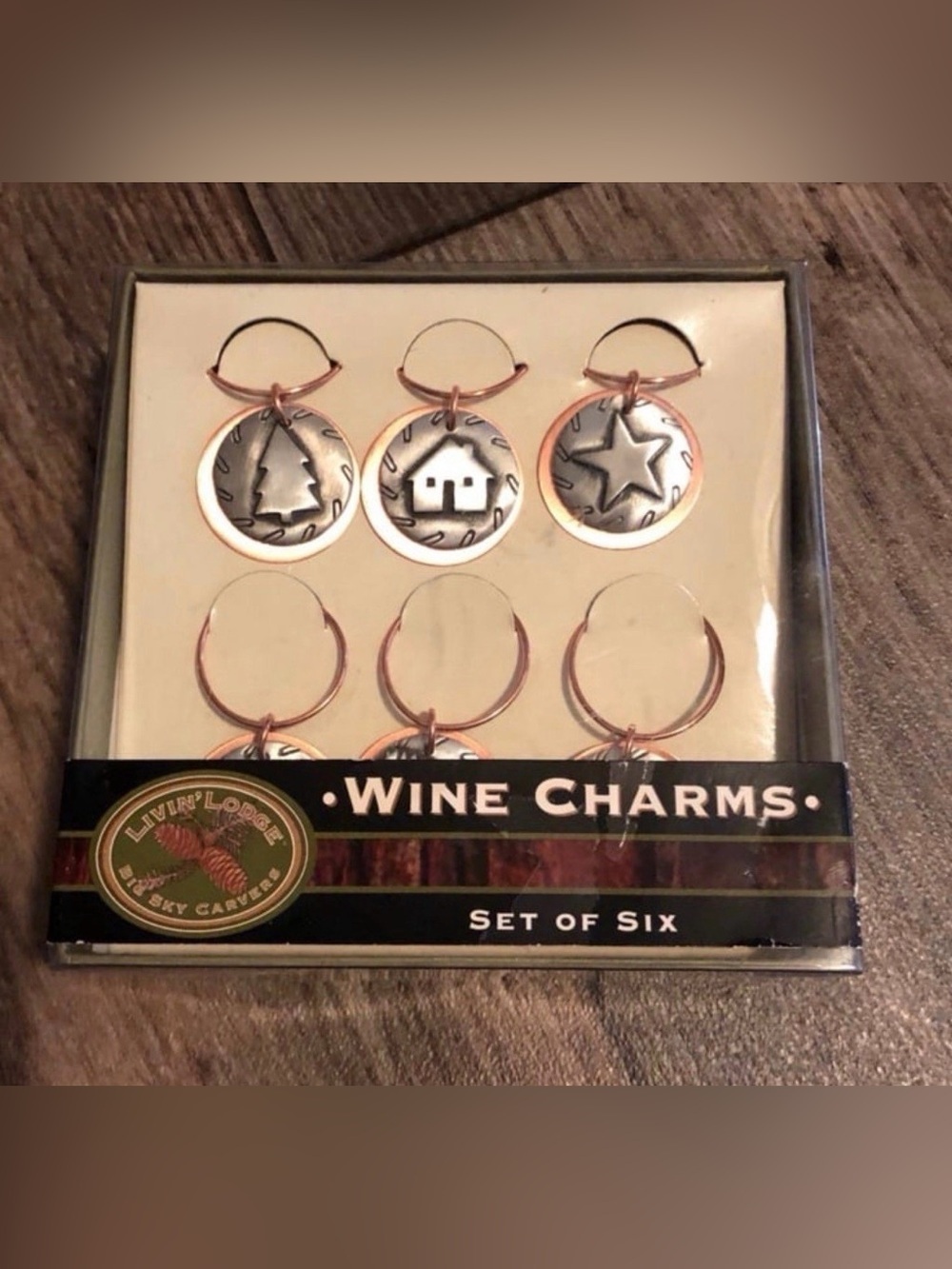 Livin’ Lodge Wine Glass Charms Set of 6 Rustic Metal NIP Bar Accessories - Picture 2 of 2